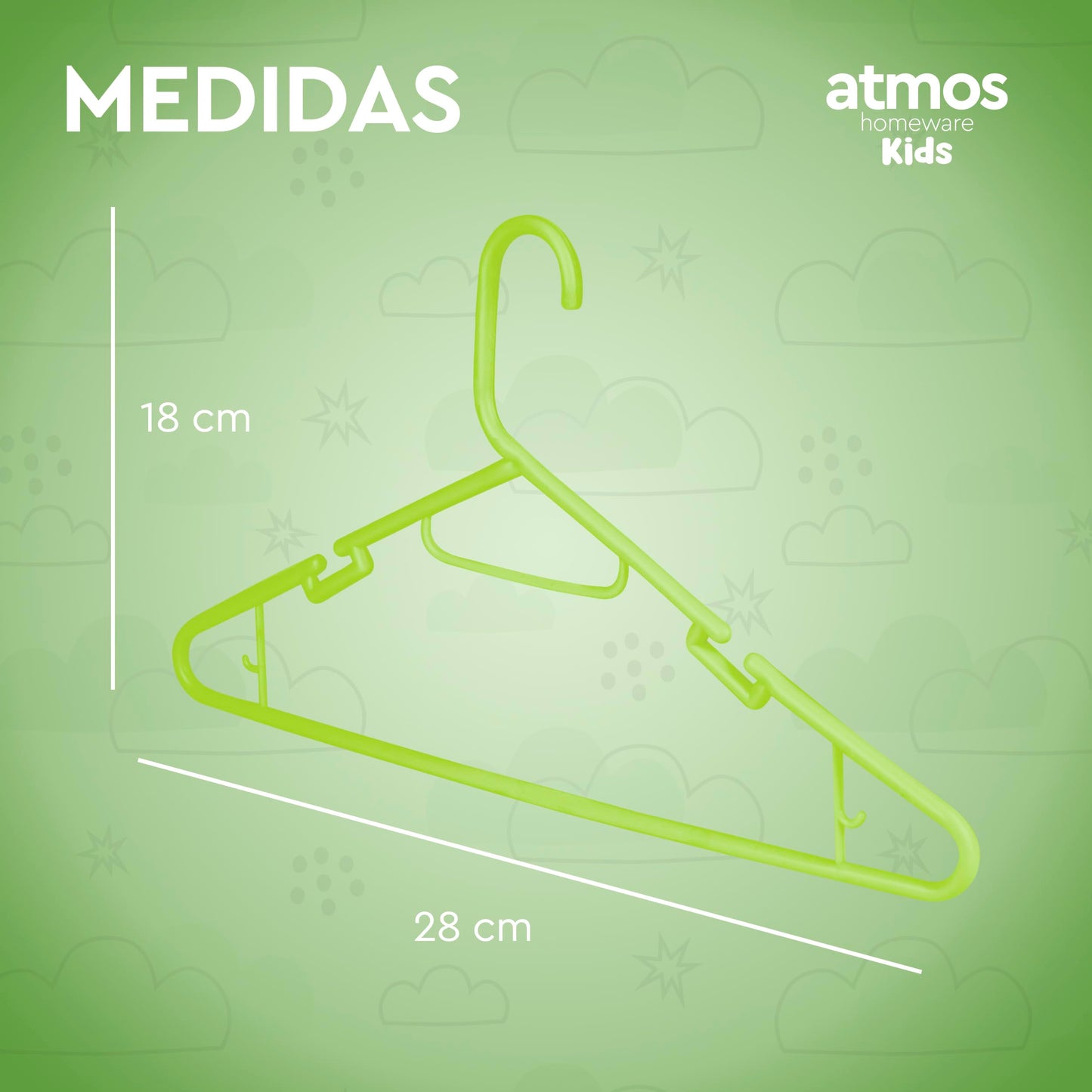 Atmos Homeware Ganchos para Ropa de Niños | Ganchos de Plástico Premium para Colgar Ropa de Niño, Niña y Bebé | Gruesos, Resistentes y Duraderos | Paquete de 20 Perchas para Ropa Infantil Color Verde