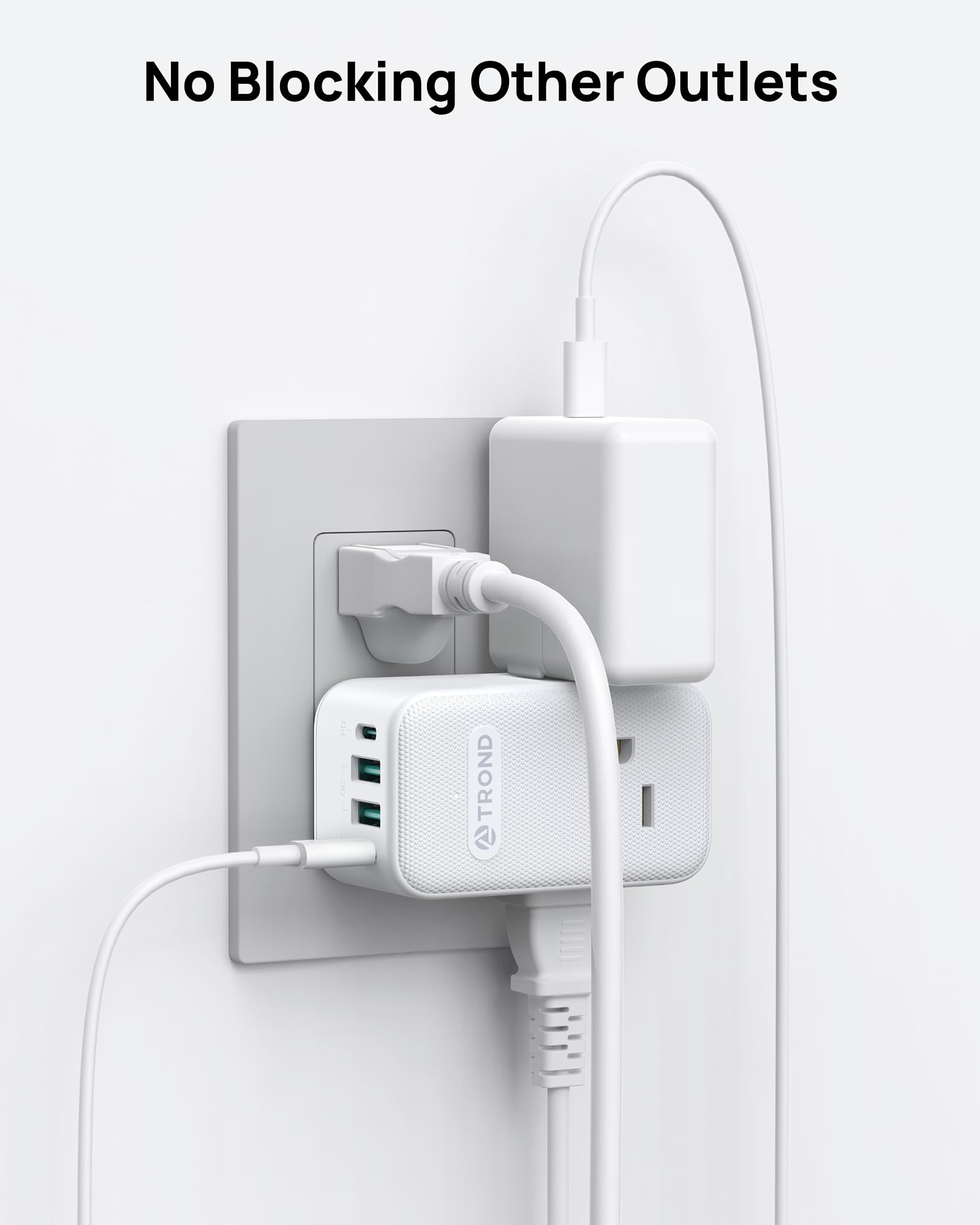 TROND Extensión con Enchufe Giratorio 360°, 3 Tomas AC, Cargador USB-C PD 20W, Adaptador de Pared USB, Estación de Carga Compacta para Cocina, Baño, Cruceros y Viajes