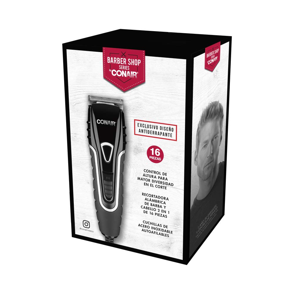 Conair Recortadora alambrica de 16 piezas 2 en 1 para cabello y barba hc2000es mx Negro