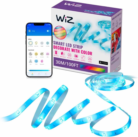 Tira de Luz LED WiZ Connected Multicolor 100 Pies con Control de Voz y App para Hogar Inteligente