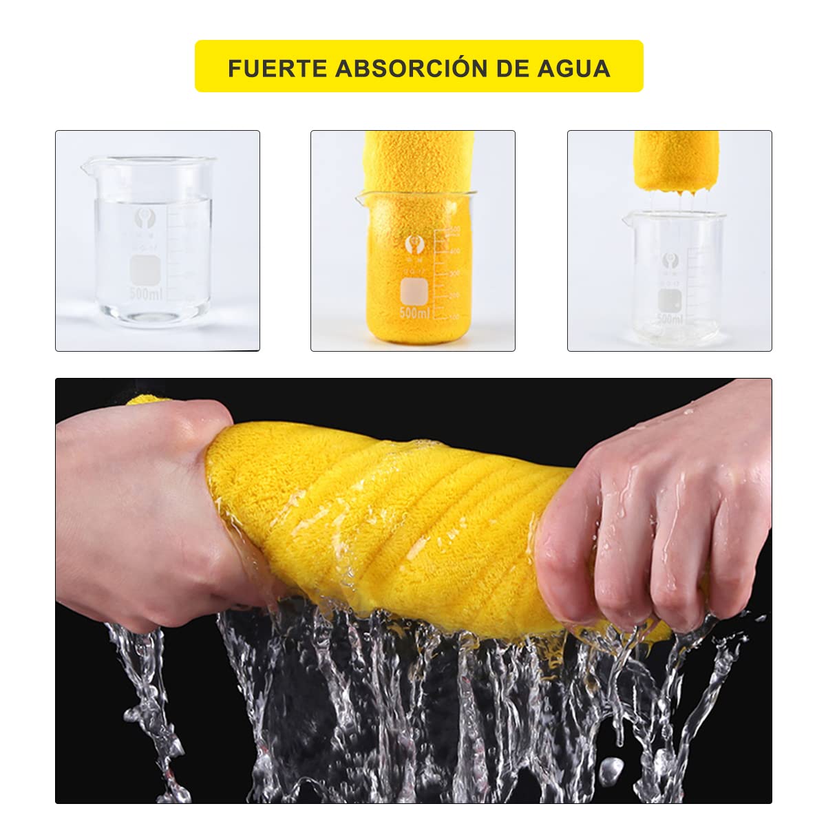 Toallas de Microfibra MOYAC Amarillo Gruesas para Limpieza de Coche y Hogar