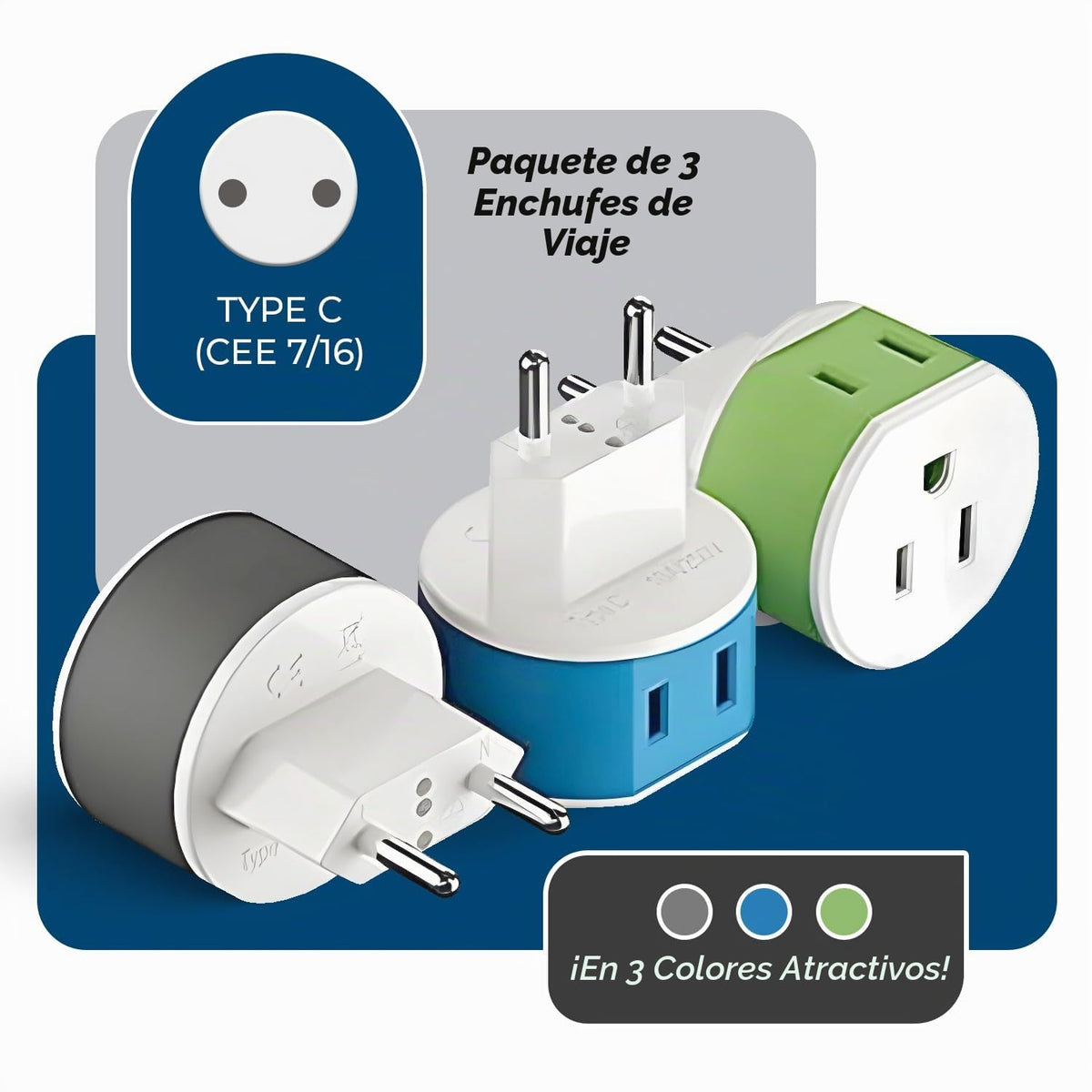 Adaptador de Enchufe Europeo OREI Negro con 2 Entradas para Viaje