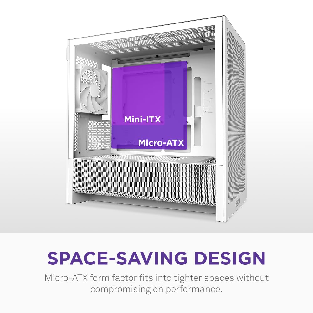NZXT Gabinete H3 Flow Micro-ATX - Flujo de Aire optimizado - Incluye 1 Ventilador Trasero de 120 mm - Soporta GPU de tamaño Completo - Se Adapta a radiador Frontal de 280 mm y Superior de 240