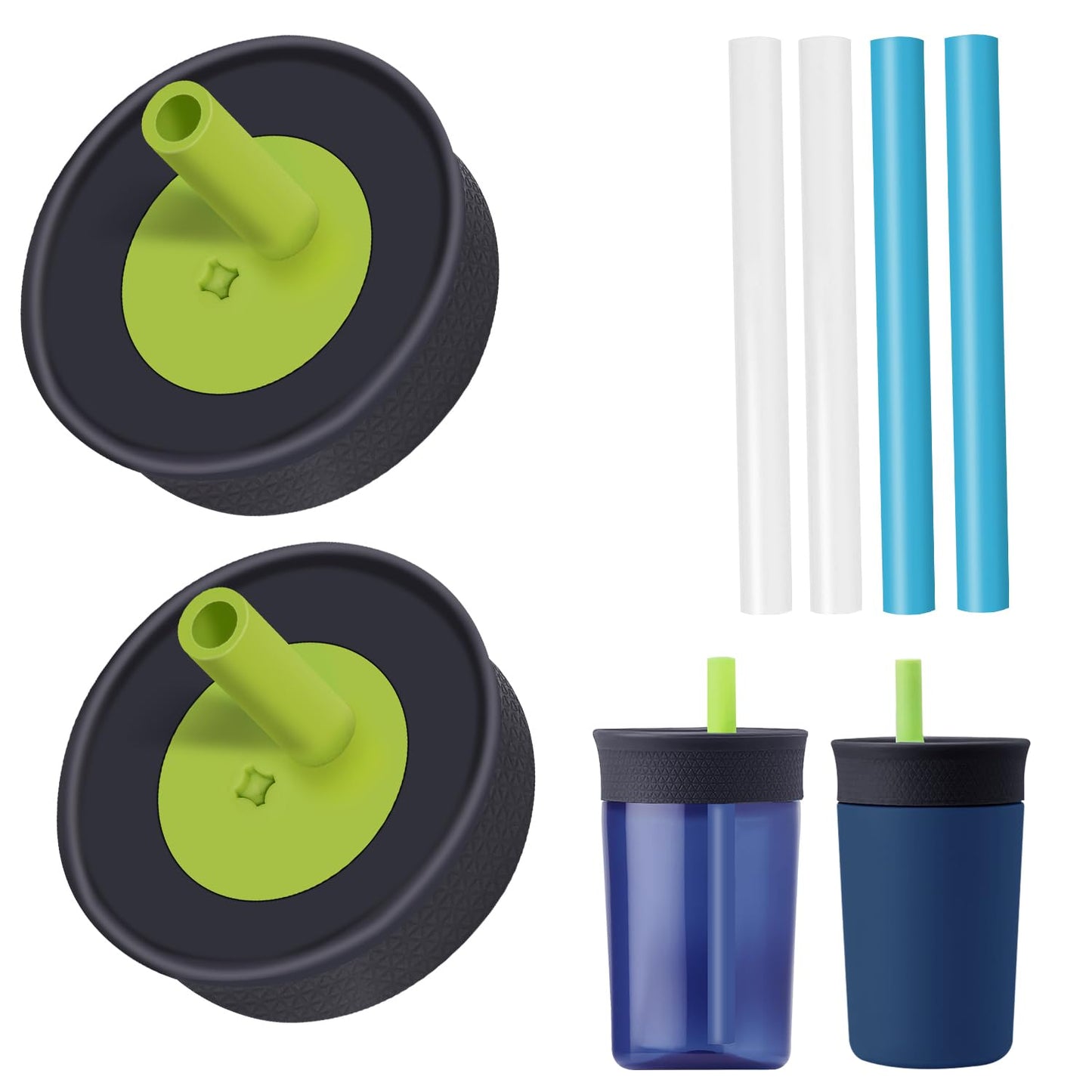 PHULWEL - Paquete de 2 tapas de repuesto para Owala Kids - Vaso aislante de 12 onzas y 15 onzas, tapa resistente a derrames con 4 popotes flexibles, sin BPA, apto para lavaplatos, accesorios para
