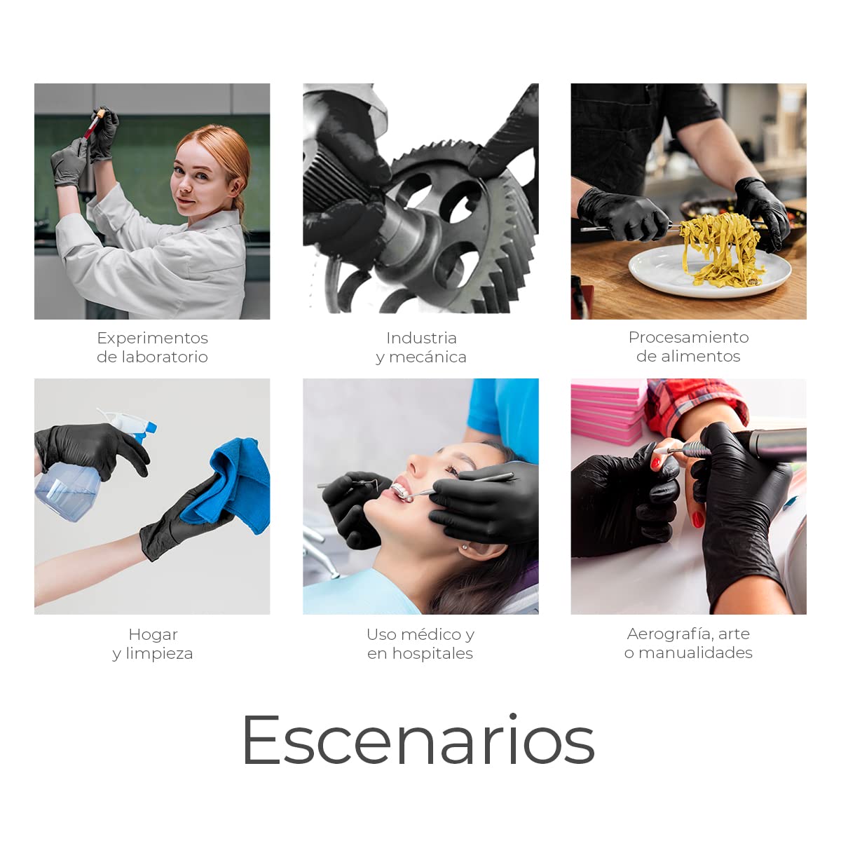 Guantes de Nitrilo Vinil Raganet Negro Alta Calidad Ambidiestro Desechables Resistentes Talla Chica