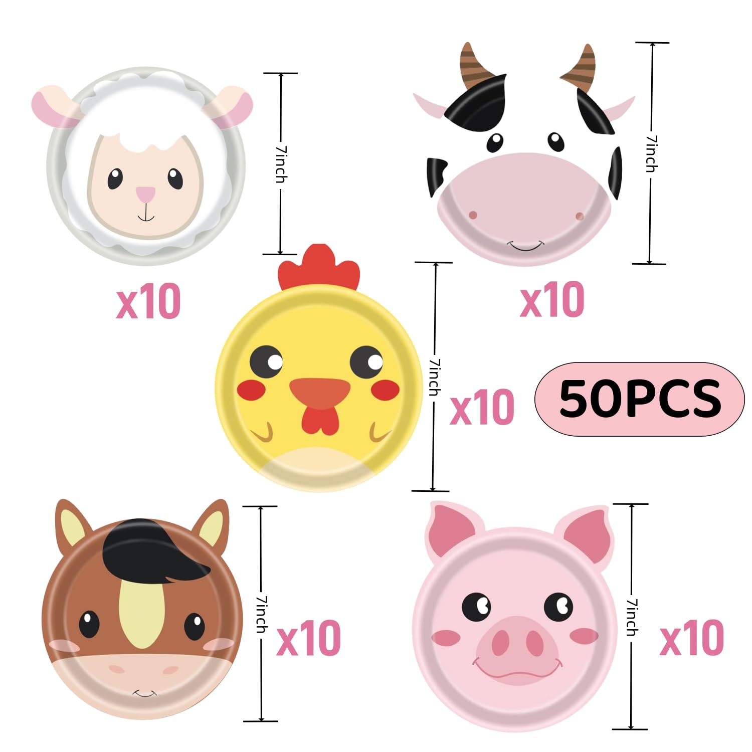 Platos de Papel para Fiestas con Animales de Granja para Cumpleaños y Baby Shower