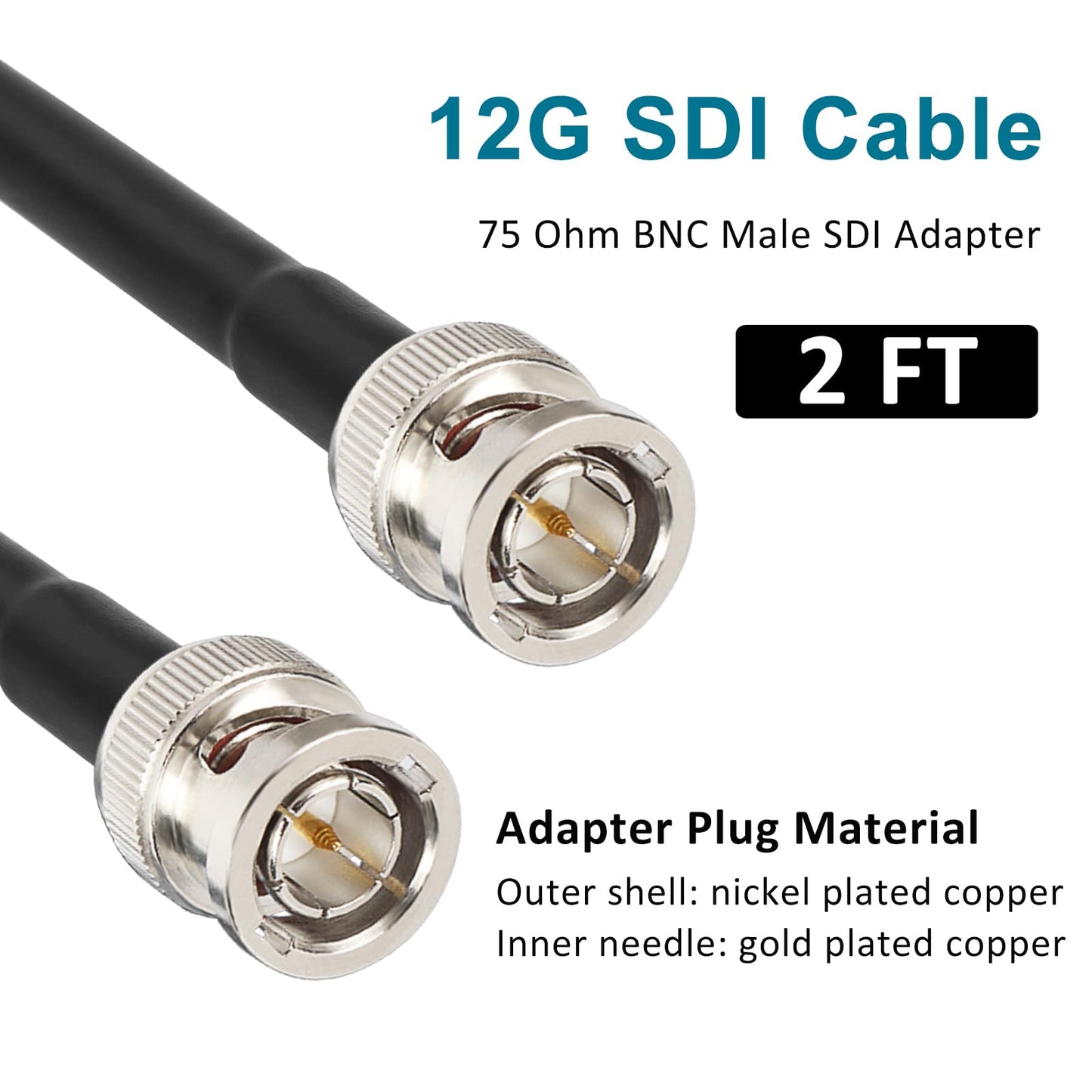 XRDS-RF Cable SDI 12G de 2 pies, Cables de Video SDI 3G/6G/12G 75ohm Cable Macho BNC Compatible con HD-SDI/3G/6G-SDI/4K/8K para Cámara de Seguridad de Video Convertidor SDI