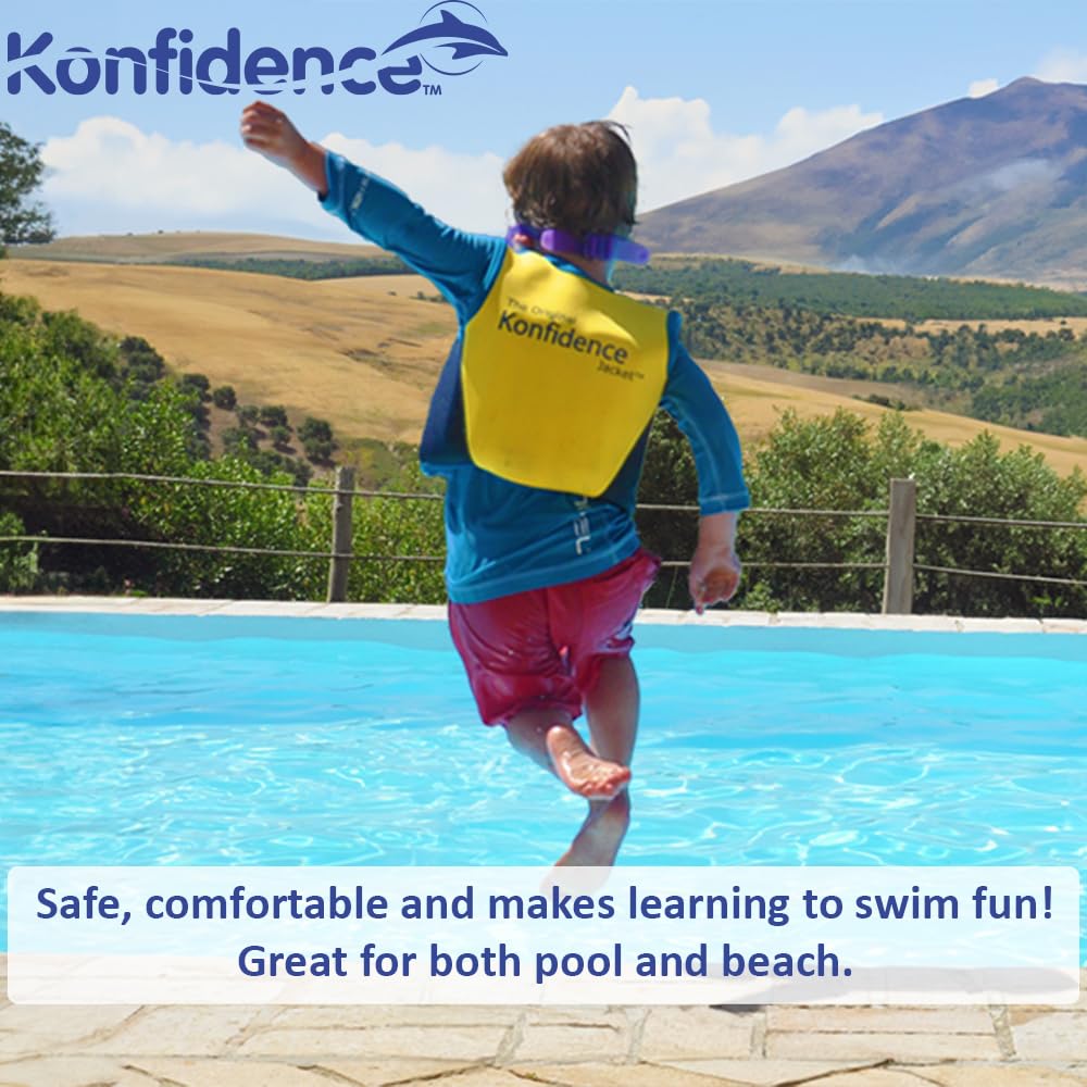 Chaqueta de Natación Infantil Konfidence azul navy y azul con estampado de palmeras