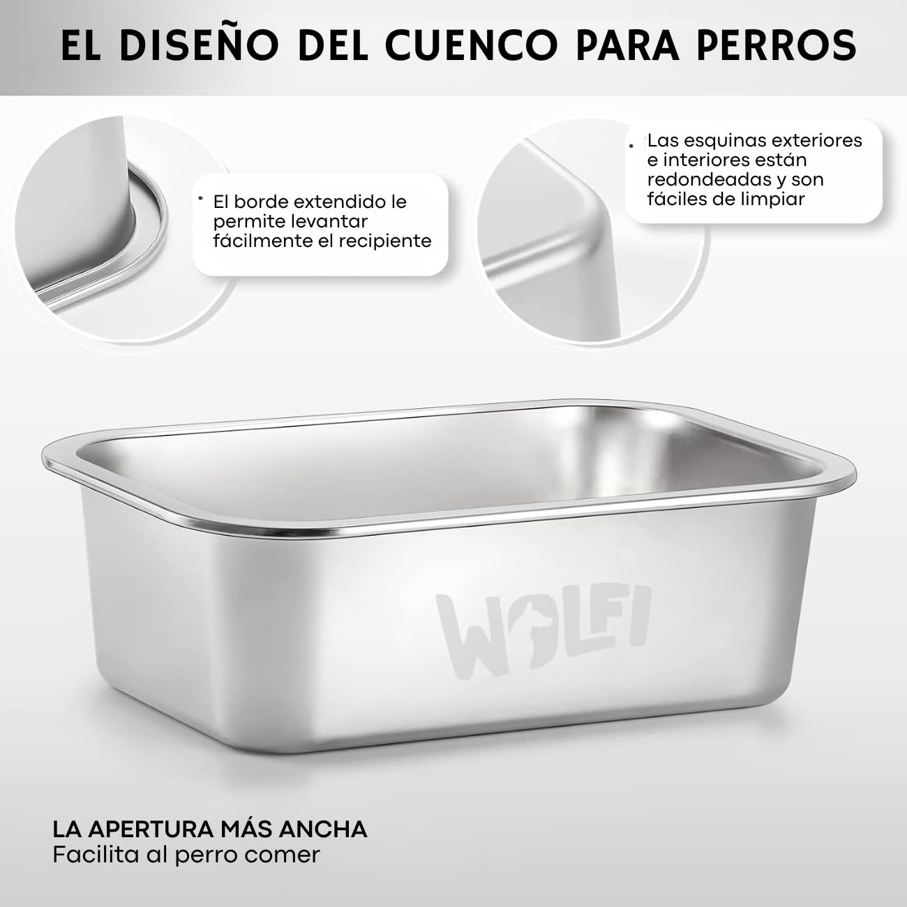 Plato para Perro Wolfi Acero Inoxidable Alta Capacidad para Perro Grande