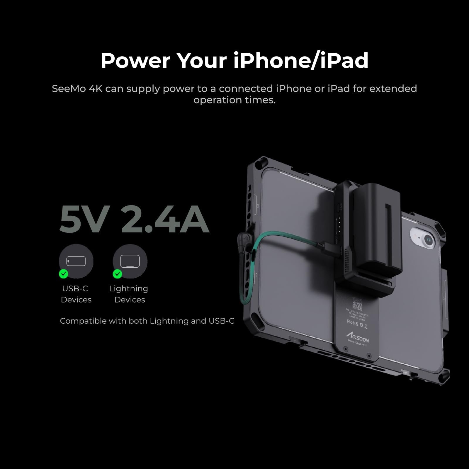 Accsoon - Adaptador de Captura de vídeo SeeMo Pro 4K para iOS - HDMI a USB-C/Lightning con certificación MFI.