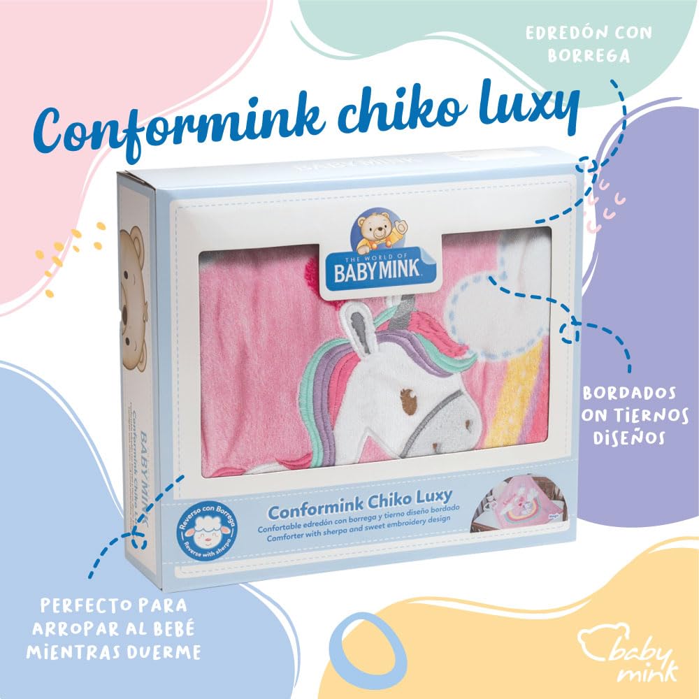 Baby Mink Edredón para Bebé con Borrega, Cobija Extra Suave y Cálida con Bordado (Rosa)