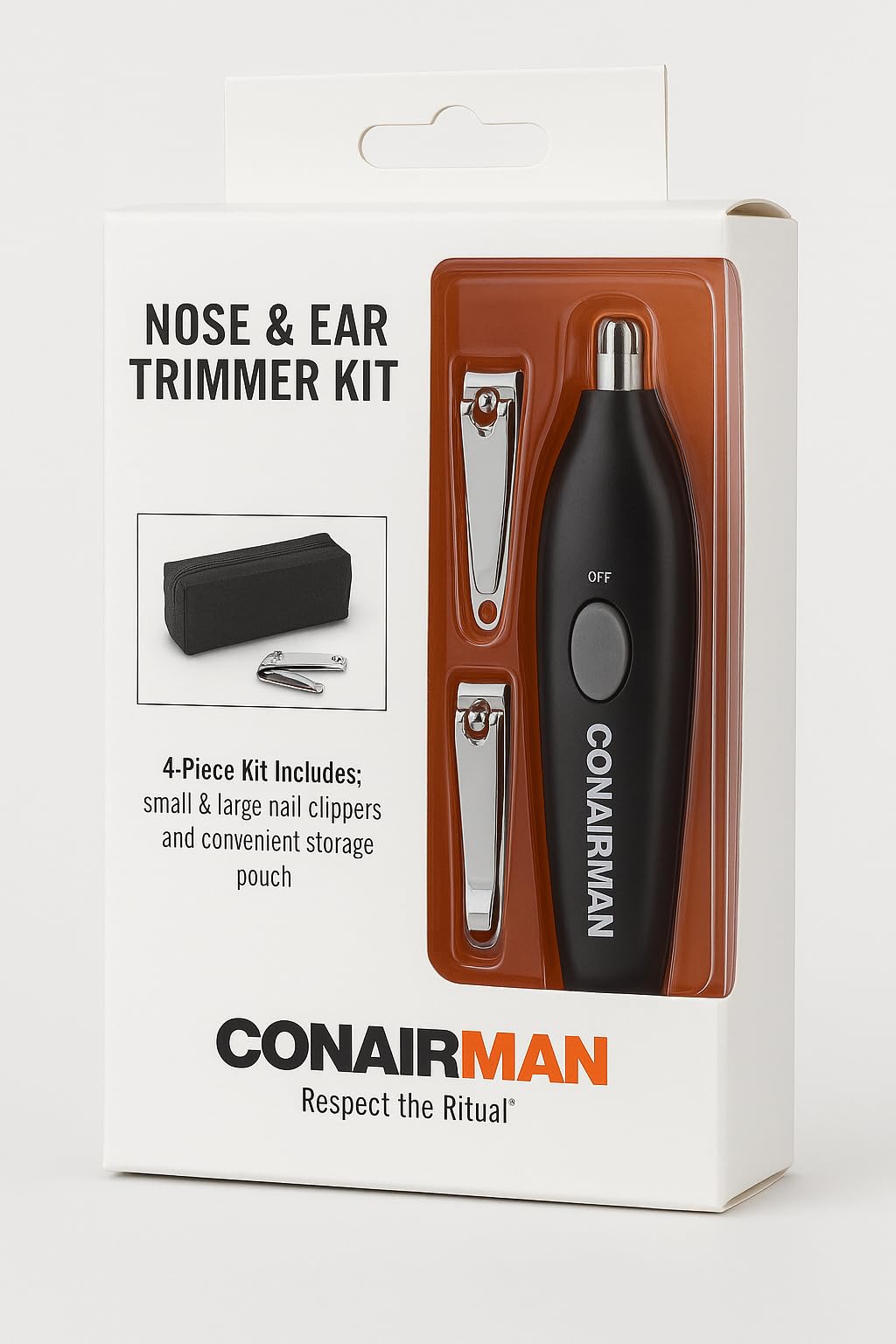 ConairMan - Kit de recortadora de nariz y oído, 4 piezas con cortaúñas y bolsa de almacenamiento