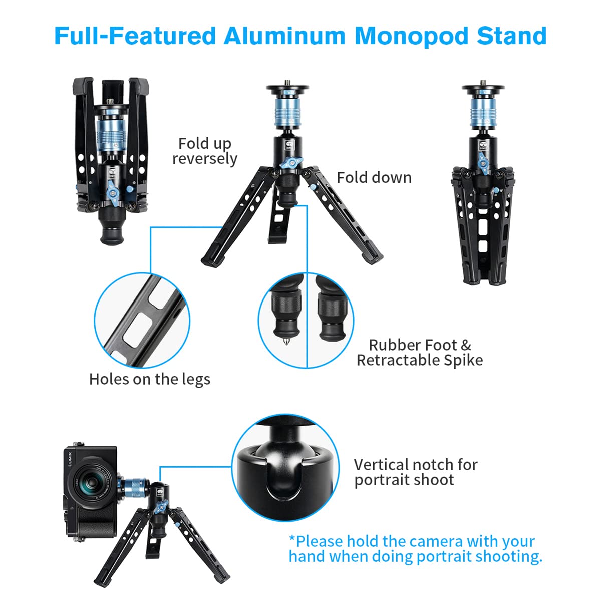 Kit de Monopod SIRUI Aluminio con Base y Adaptador de Trípode, Liberación Rápida y Pies Plegables