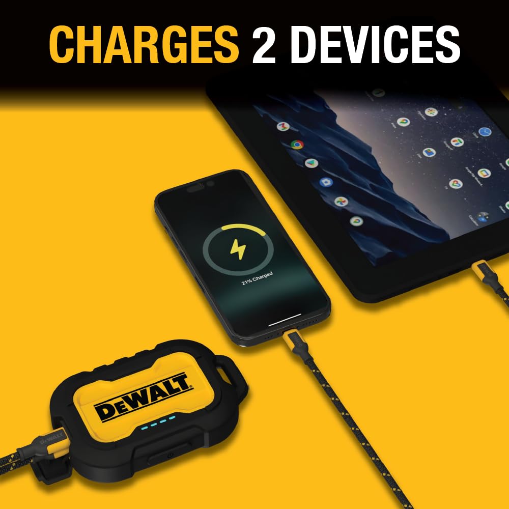 DEWALT Cargador portátil, Power Bank, batería de 10.000 mAh con Puerto USB-C para iPhone 15/15 Plus/15 Pro/15 Pro MAX, iPhone 14/13, Samsung Galaxy.