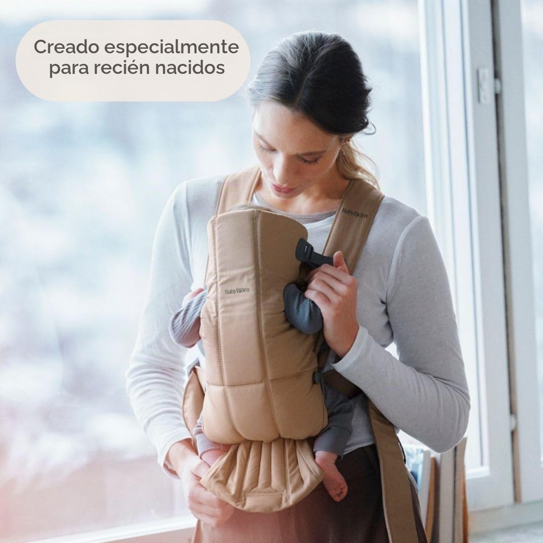 BabyBjörn Canguro Portabebé Mini, Beige, Woven | Para recién nacidos, de 0 a 12 meses (3.2–11 kg), ergonómico y fácil de usar