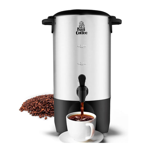 Baricoffee Cafetera 6 Litros, 40 Tazas, Cafetera Electrica, Tapa con Asas, Acero Inoxidable, Cafeteras Automaticas, Dispensador de Bebidas, Filtro Permanente Lavable, Dispensador de Bebidas Calientes