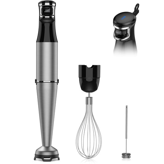 Licuadora de inmersión de mano 3 en 1 de 1100 W con cable para cocina con control de velocidad de gatillo, con batidor, espumador de leche, emulsionante perfecto para sopa, licuado, puré