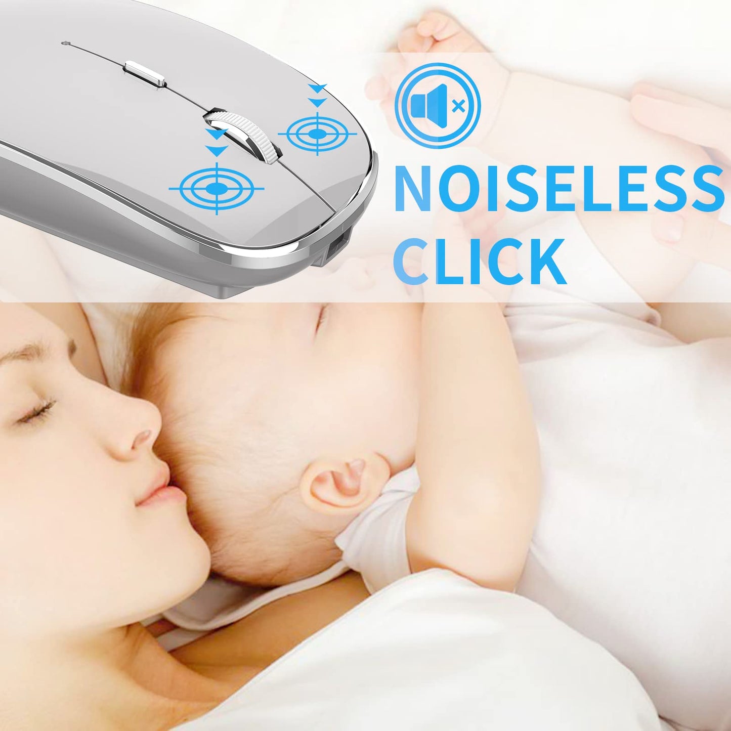 Leolee Mouse Inalámbrico, Ratón Inalámbrico Recargable, Mouse Wireless con 2.4G, óptico Silencioso Click, Receptor USB y Tipo-c Adaptador 3 Ajustable dpi para Computadora, Portátil, PC, Mac (Gris)