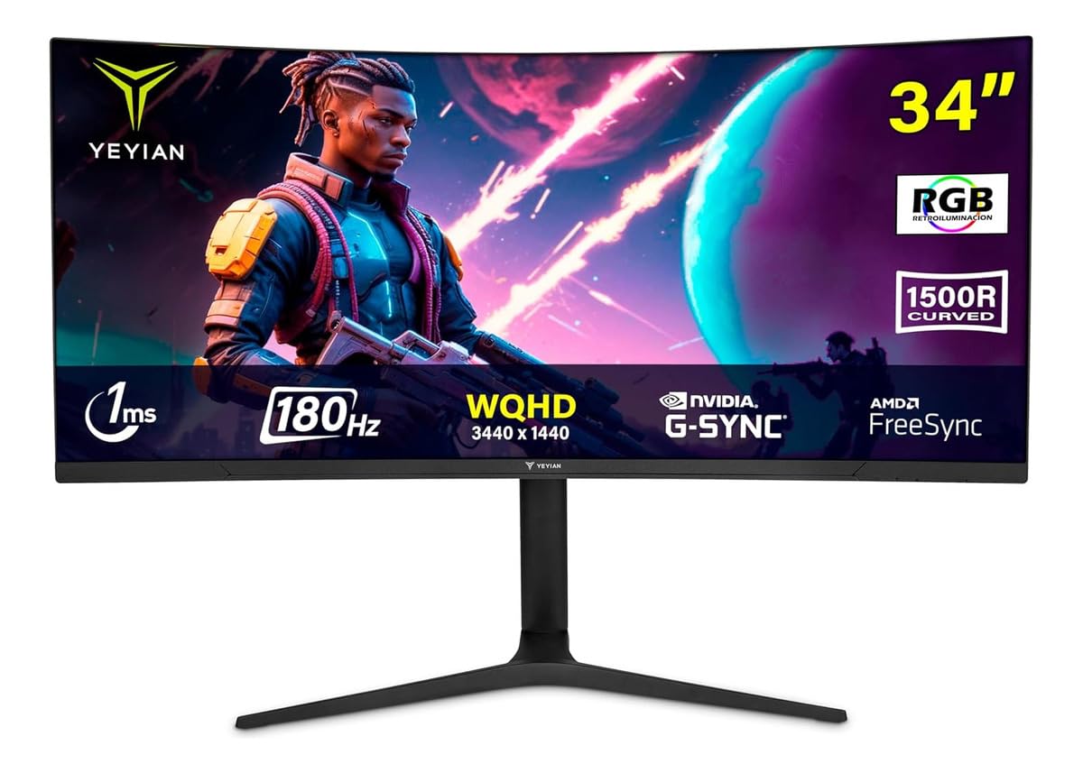 Monitor Gamer Yeyian Curvo 34 Pulgadas WQHD 180Hz 1MS RGB