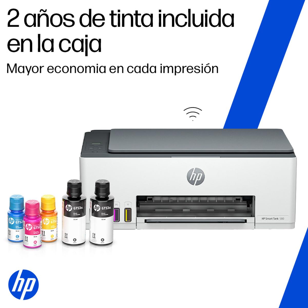 HP Impresora Multifuncional Smart Tank 580, Tinta Continua, Color, Wi-Fi, Dúplex (Doble Cara) Manual, Impresión Desde Smart App, 2 años de Garantía (1F3Y2A)