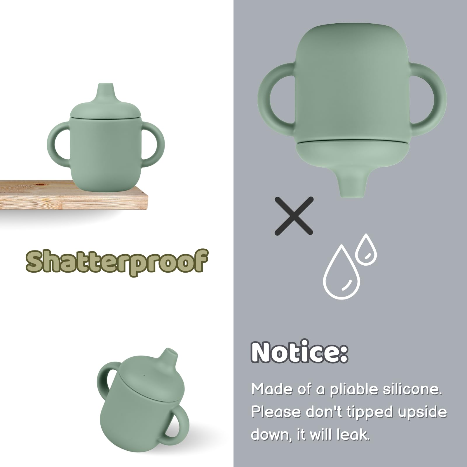 Nothomme - Vasos de silicona para bebes de 6 a 12 meses, paquete de 2 tazas de entrenamiento de silicona de grado alimenticio con pajitas y tapas, mango de agarre para destete LED de bebé, 6 onzas