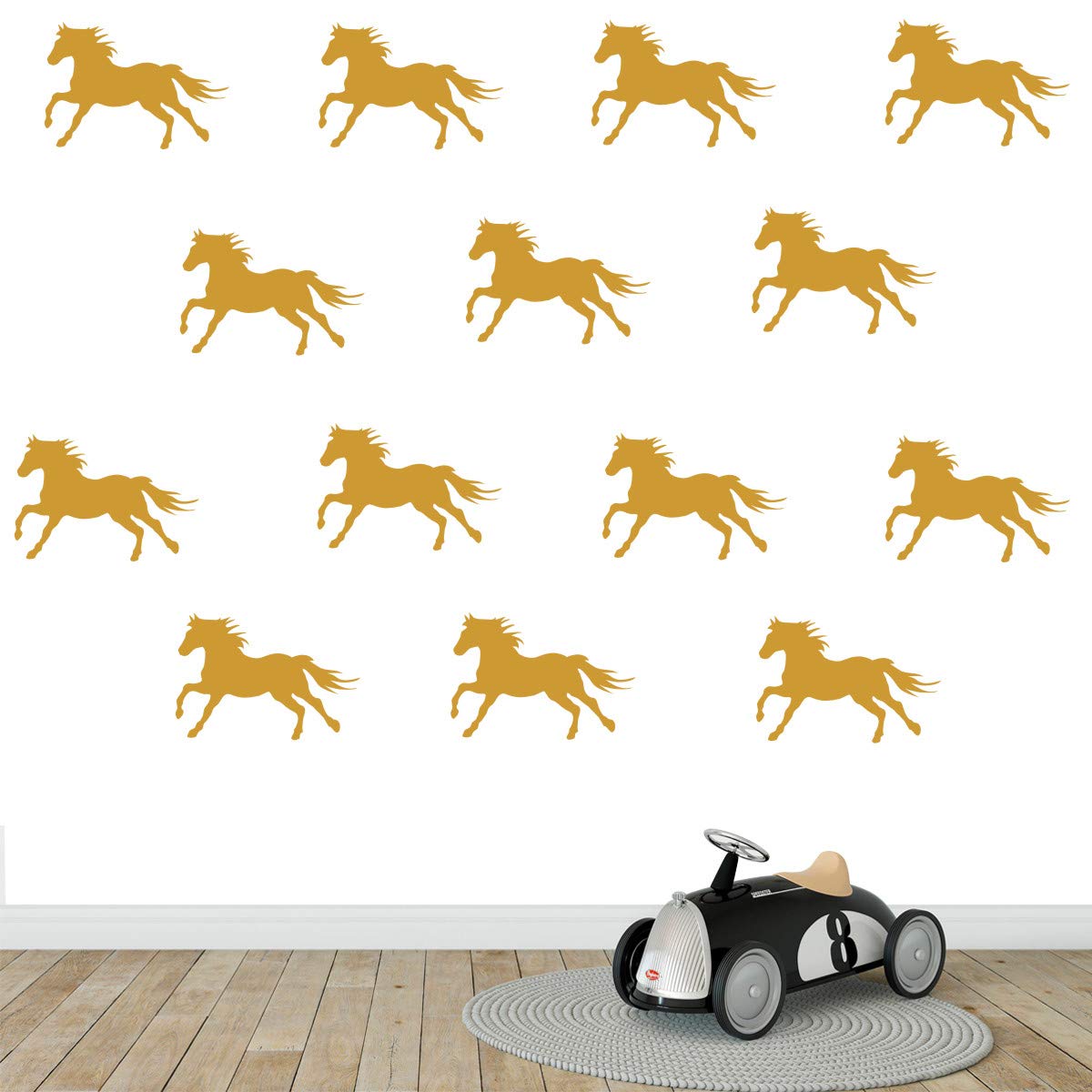 Melissalove - Juego de 32 Adhesivos metálicos para Pared, diseño de Caballo Ecuestre, Dorado