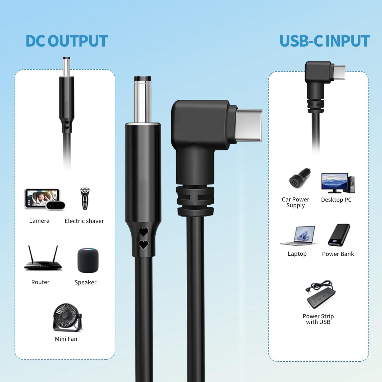 SYGGDERS - Adaptador de corriente USB-C para carriola de bebé, DC5521 a USB-C12V, solo soporta puerto para encendedor de cigarrillos, no soporta monitor ni cámara (6.56 pies)