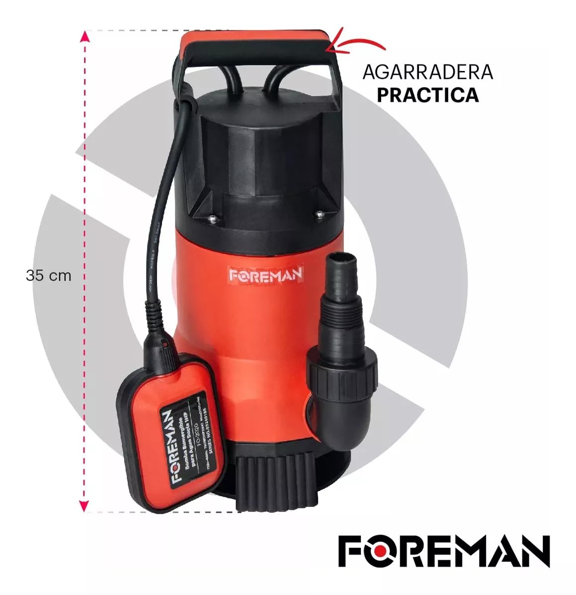 Foreman Bomba Sumergible De Pozo Plástica | Bomba de Agua Limpia Silencioso Para Fuentes, Pecera, Acuario, Jardín y Estanque | 1Hp 750w 120v | 230 Litros Per Minute | Negro/Rojo
