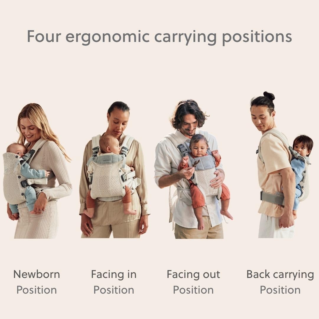 BabyBjörn Canguro Portabebé Harmony, Malla 3D, Crema | Ergonómico, para recién nacidos hasta los 3 años (3.2–15 kg), 4 posiciones, posición de piernas ajustable, suave y cómodo