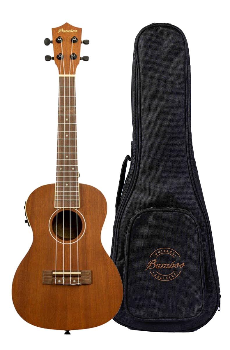 BAMBOO, Ukulele Concierto Electroacústico, madera Sapele, 23 pulgadas, Funda Acolchada, Equalizador con Afinador.