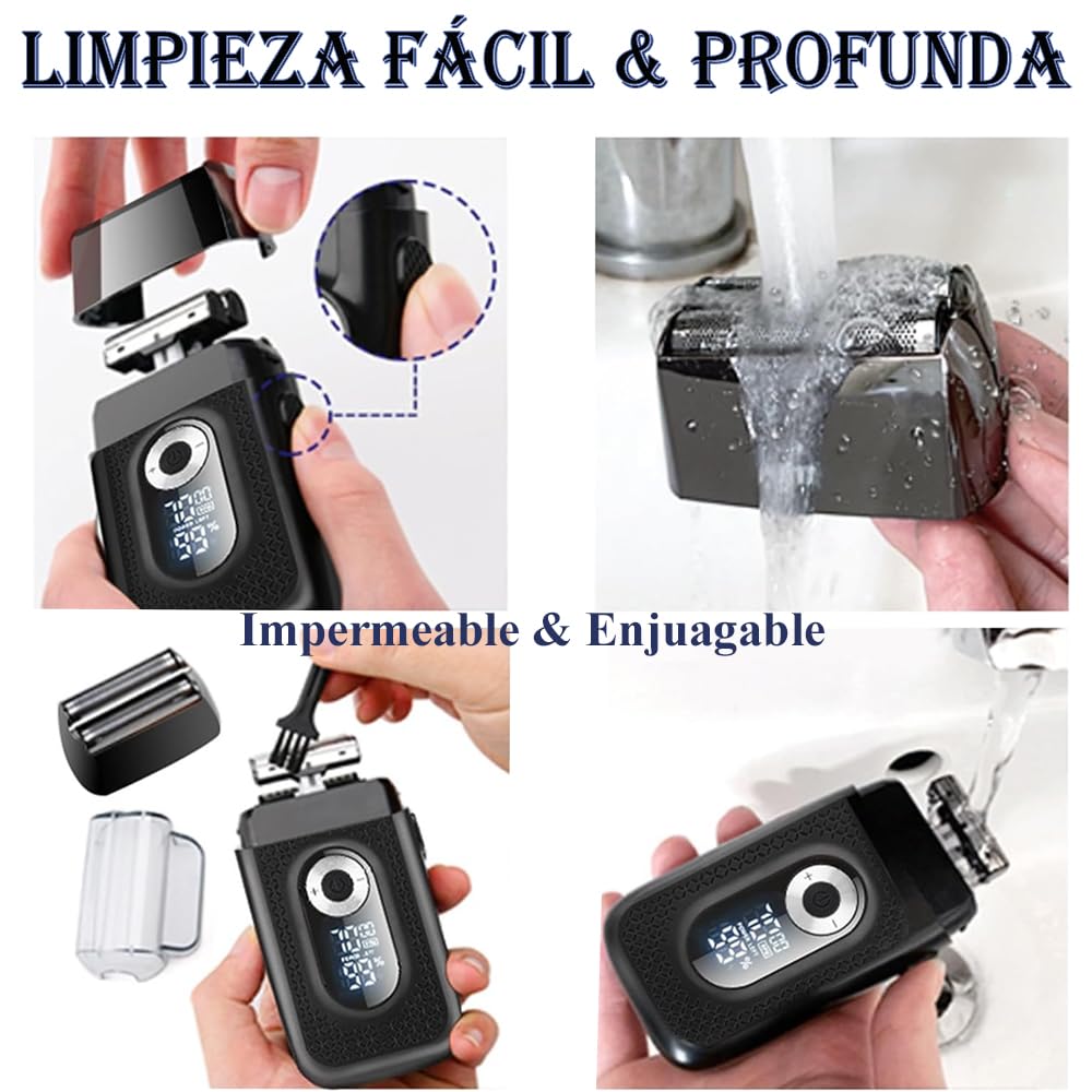 WTDD 2 en 1 Afeitadora Eléctrica para Hombre, Resistente al Agua, Con Recortadora De Precisión, Recargable por USB, Maquinilla De Afeitar Led Para Bigote, Maquinillas de Afeitar para el Hogar de Los Hombres