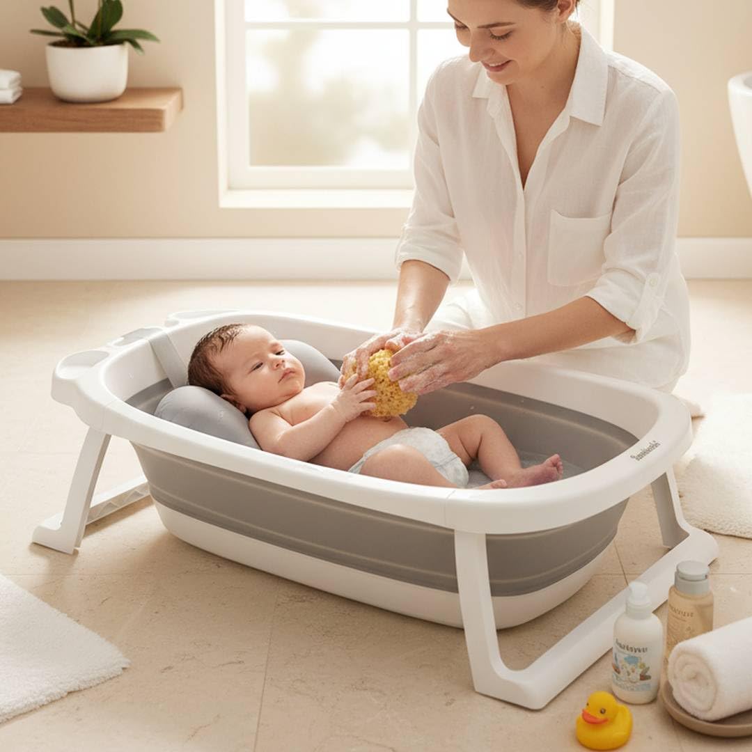 BAMBINETO Bañera plegable para bebé con cojín antideslizante MEDIANA