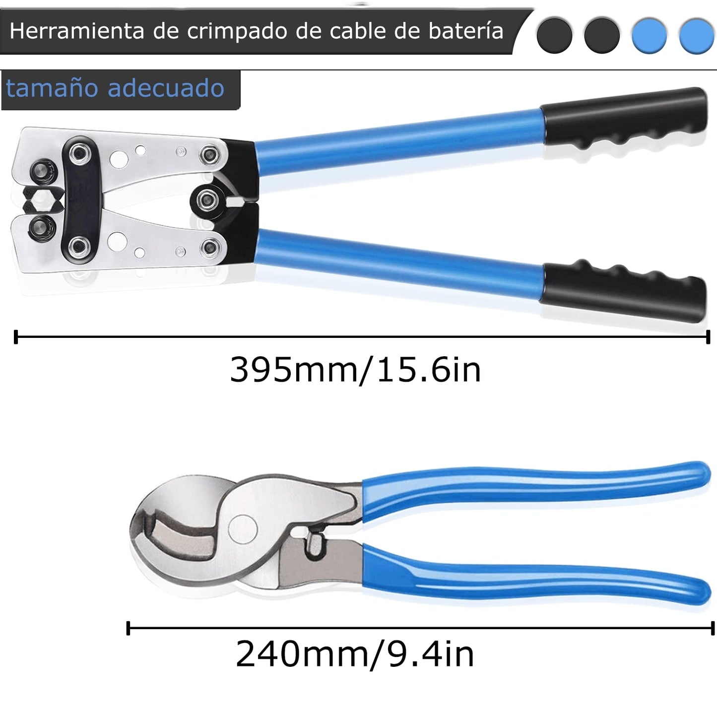 Herramienta de crimpado de cable de bateria, Crimpadora de Cable de Bateria con Cortador de Cables, Herramienta de crimpado para terminales de alambre resistentes de 8, 6, 4, 2, 1, 1/0 AWG
