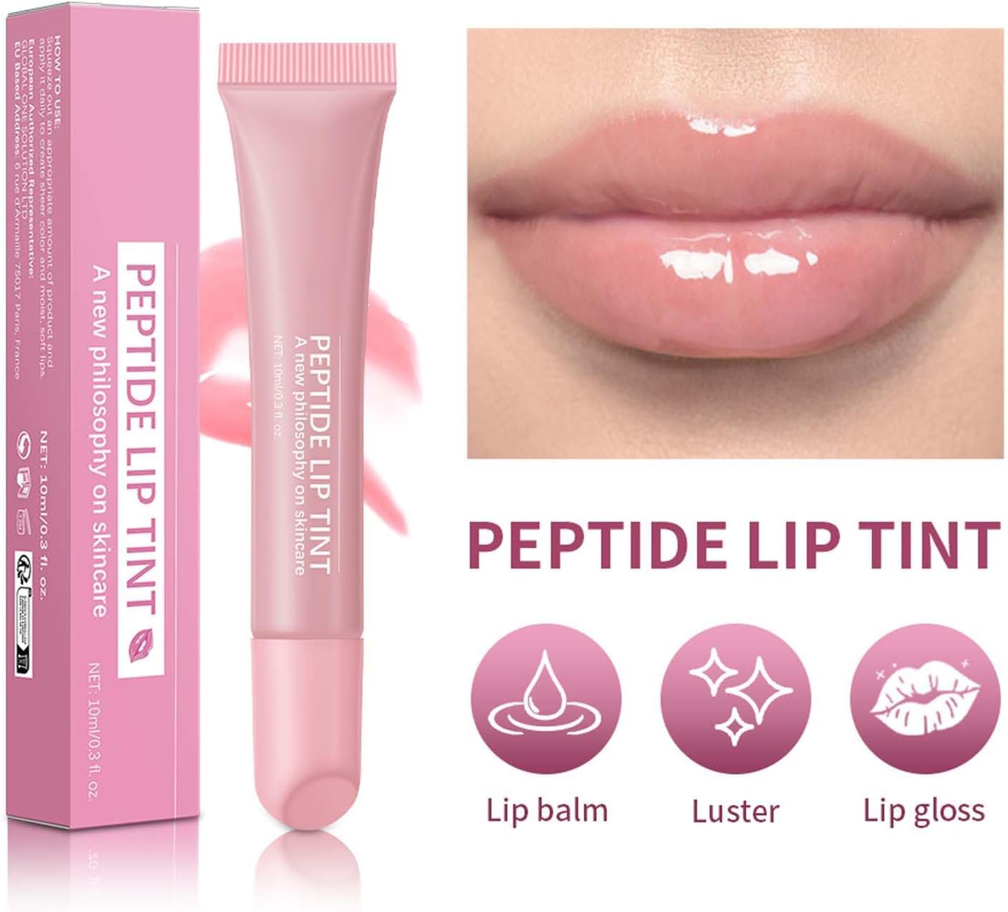 Lip Jam Brillo de Labios Hidratante Labial Voluminizador Bálsamo Labial de Larga Duración Tinte Labial Transparente Hidratante con Péptidos para Mujeres y Niñas, Labios No Pegajosos (1#)