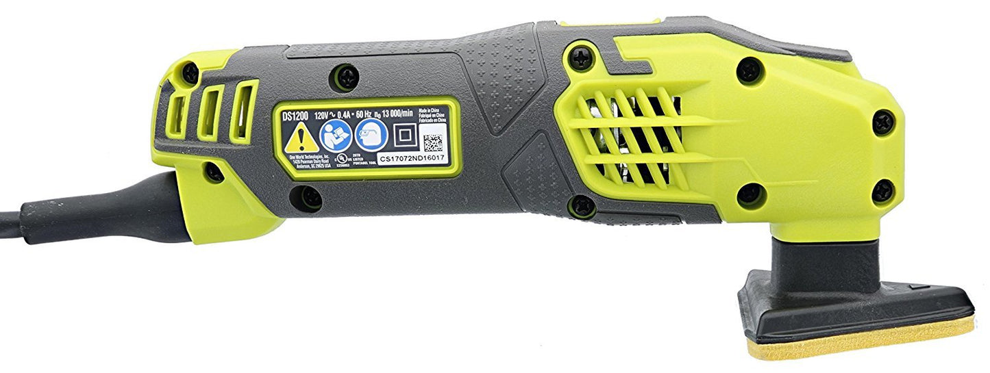 Ryobi DS1200 - Lijadora de detalles con cabeza triangular y 5 almohadillas para orejas de lijado con cable DS1200, 13.000 OBM, con cable de 2-7/8 pulgadas