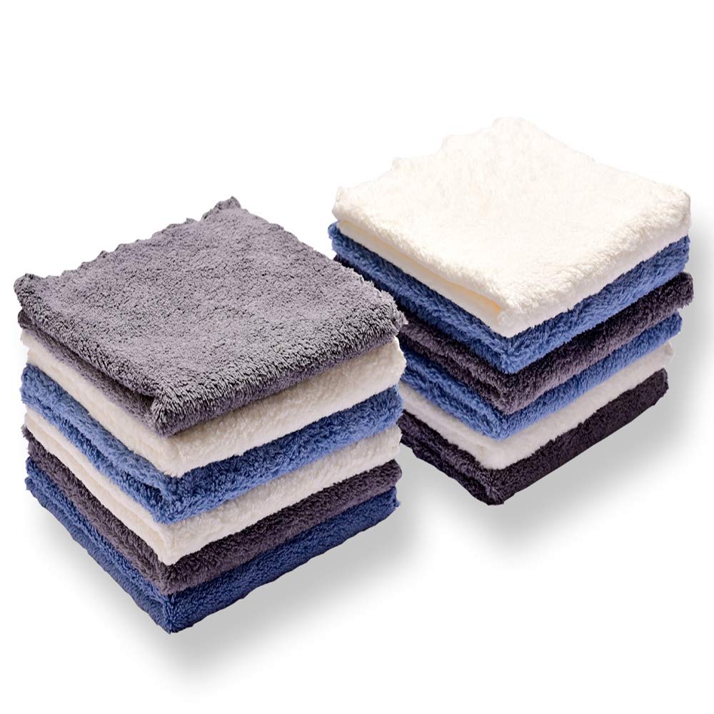 Kyapoo Paquete de 12 paños de baño para bebé, 30,5 x 30,4 cm, microfibra de forro polar coral, extra absorbente y suave para recién nacidos, bebés y niños pequeños
