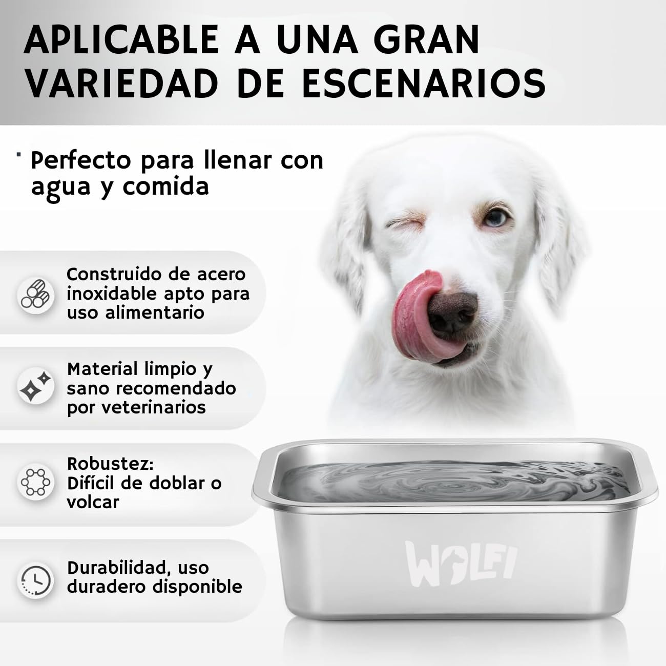 Plato para Perro Wolfi Acero Inoxidable Alta Capacidad para Perro Grande