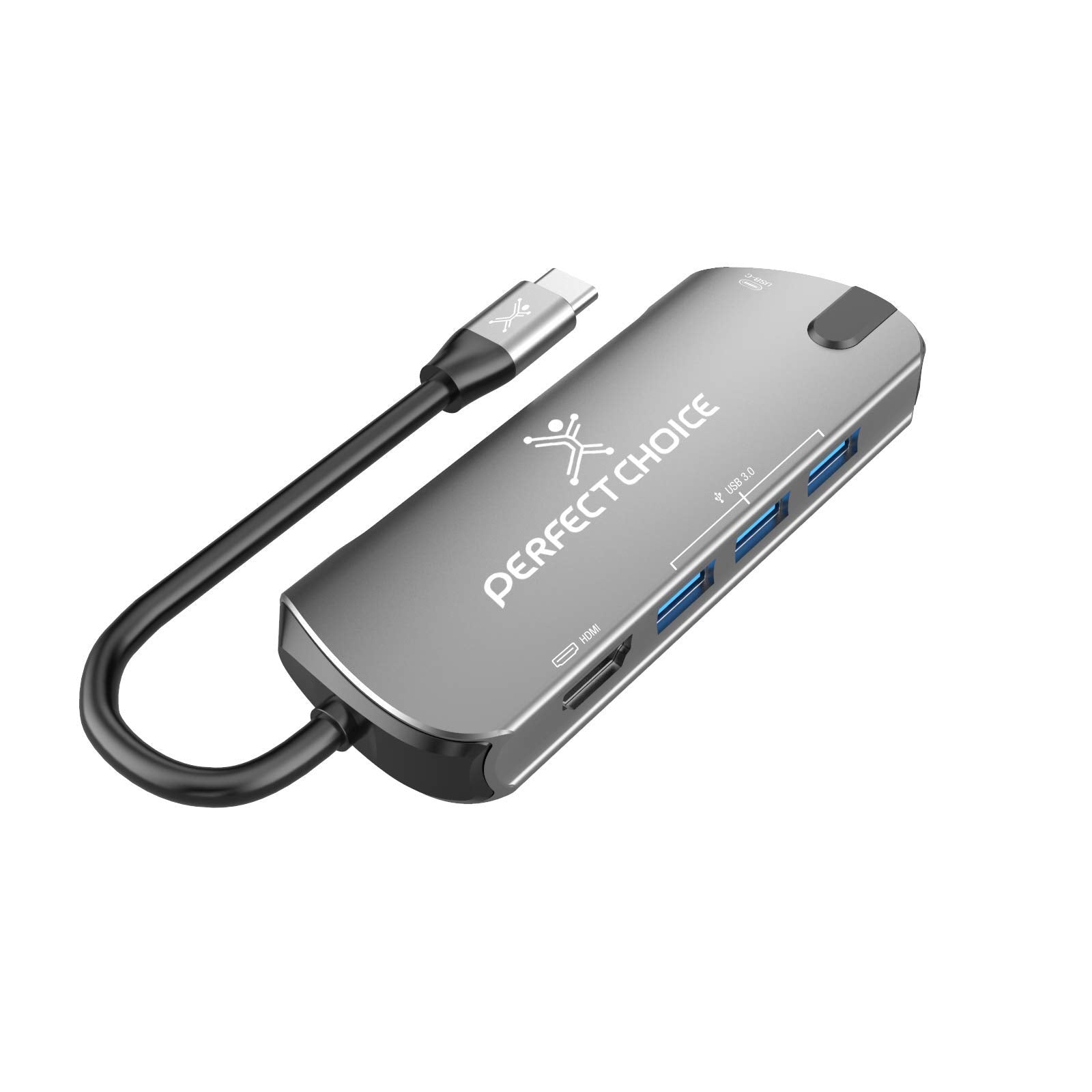 Perfect Choice Hub USB Tipo C con Salidas de 1 Puerto de vídeo HDMI, 3 Puertos USB-A 3.0 y 1 Puerto de Carga PD USB-C, Velocidad de Transferencia hasta 5Gbps,