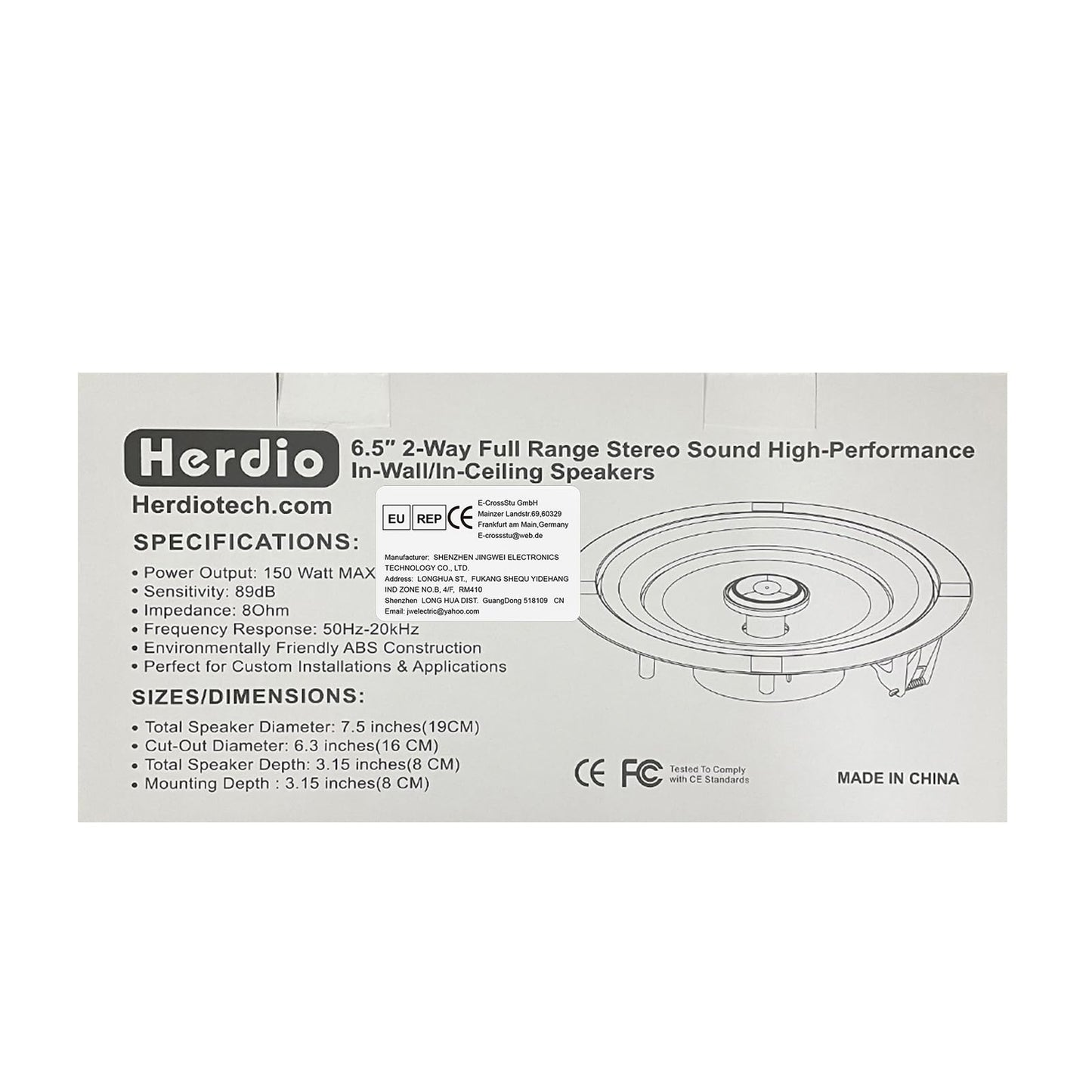 Herdio Altavoces de Techo de 6.5 Pulgadas, 600 vatios, Sistema de Altavoces empotrados para el hogar, Perfecto para Interiores, Cocina, Cine en casa, Dormitorio, Oficina, Patio Cubierto (4 Altavoces)