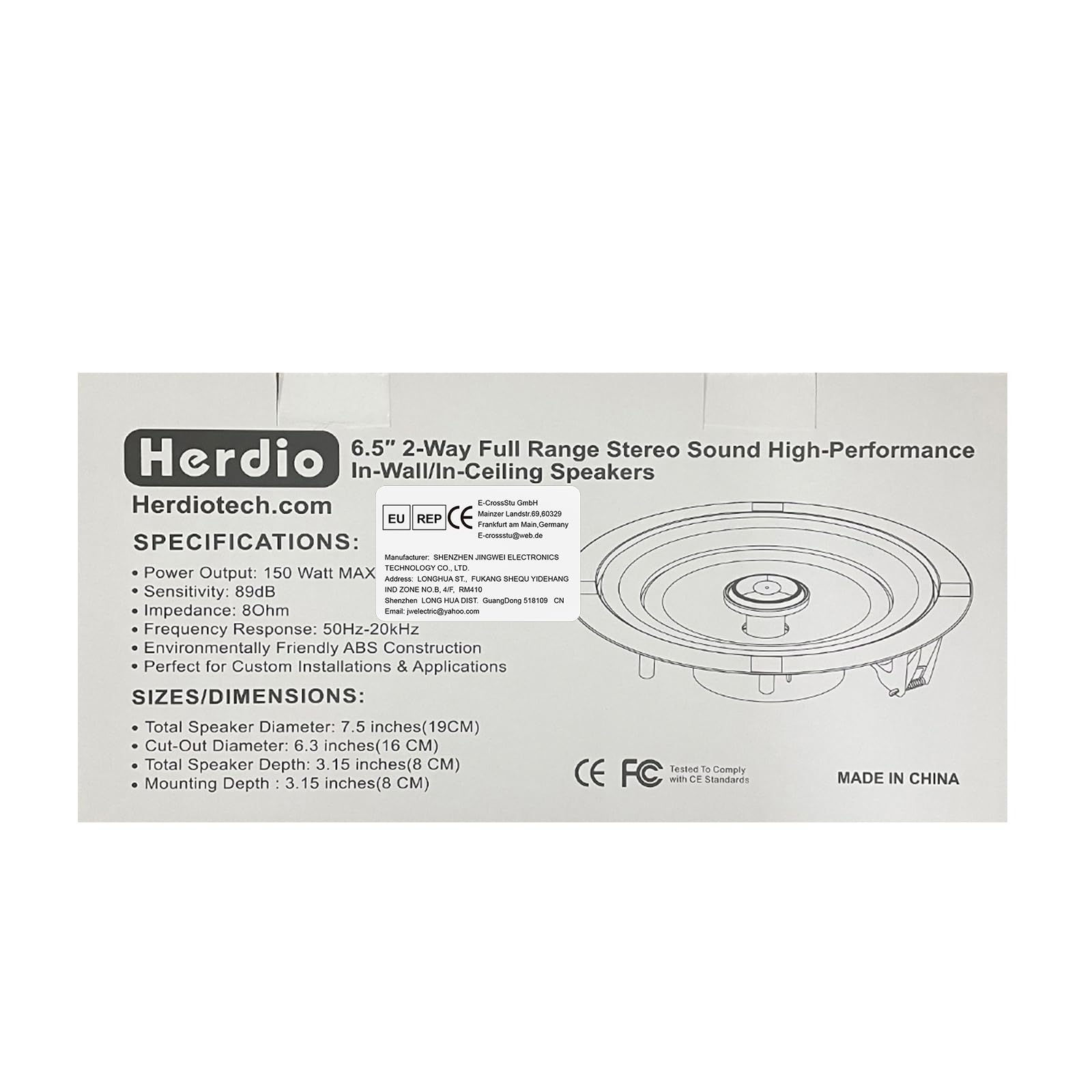 Herdio Altavoces de Techo de 6.5 Pulgadas, 600 vatios, Sistema de Altavoces empotrados para el hogar, Perfecto para Interiores, Cocina, Cine en casa, Dormitorio, Oficina, Patio Cubierto (4 Altavoces)