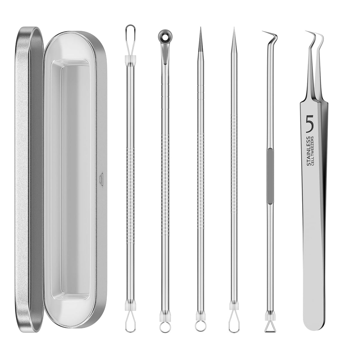 Screwizard Kit de herramientas para extraer puntos negros y espinillas, 6 piezas. Kit de herramientas para extraer puntos negros con estuche de almacenamiento. Kit de herramientas para extraer espinil
