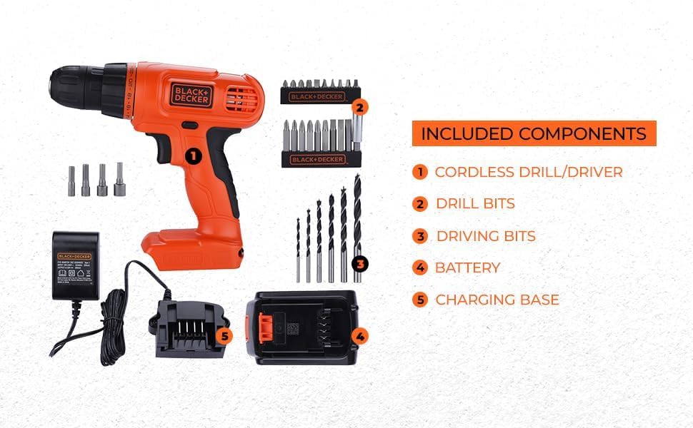 BLACK+DECKER 20 V MAX* POWERECONNECT Taladro/desarmador inalámbrico + 30 piezas. Kit (LD120VA).