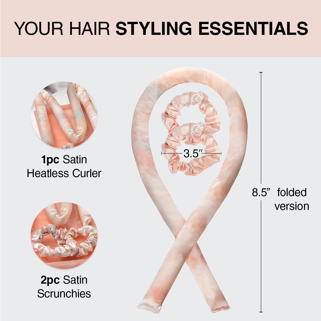 Kitsch Satin Heatless Curling Set for No-Heat Soft Curls - Overnight Hair Curlers & Curling Rod Headband, Frizz-Free Styling, Gentle Rollers for All Hair Types - 1 Pack (Sunset Tie Dye)