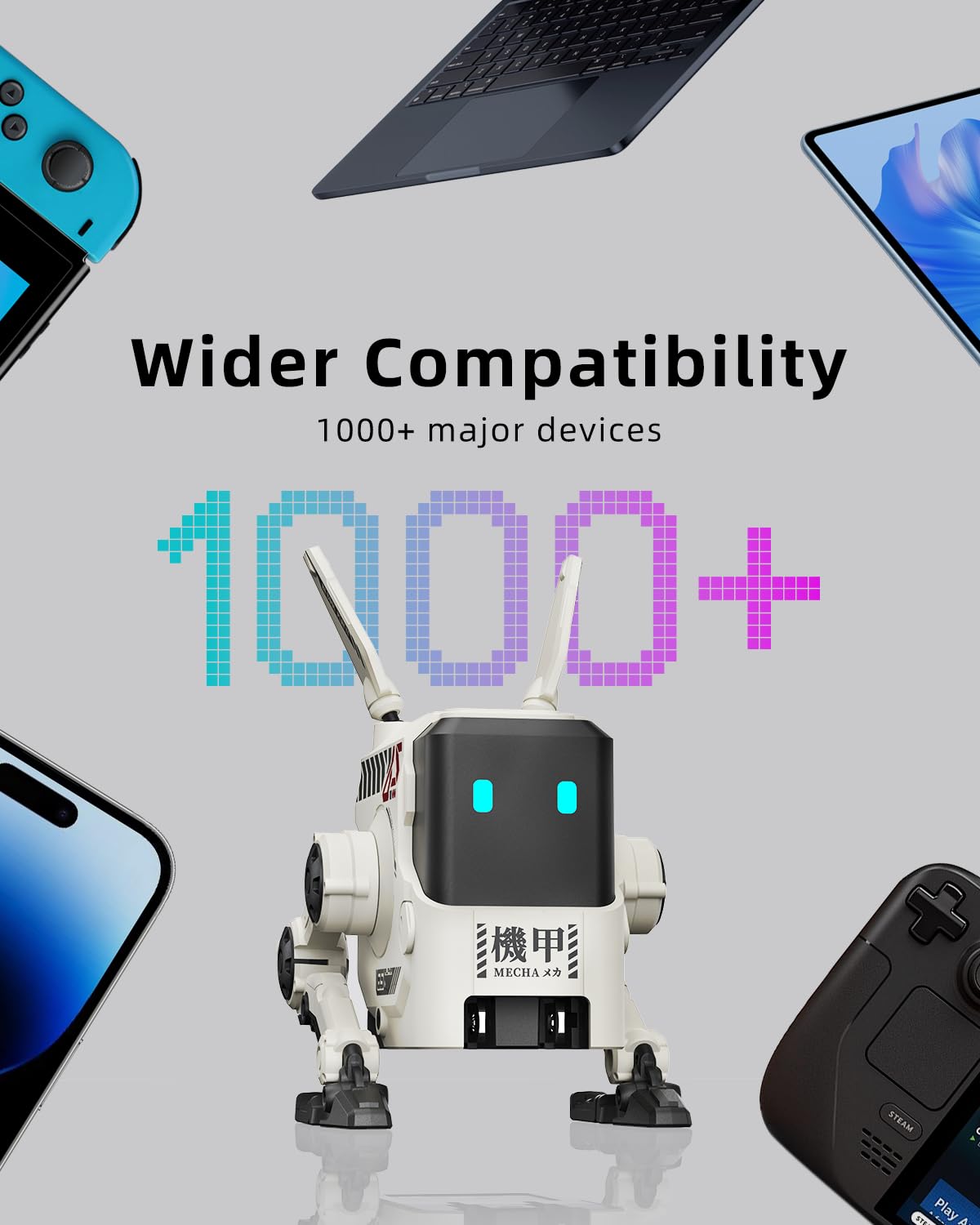 G GravaStar - GravaStar Cargador USB C de 65 W, Bloque de Cargador rápido GAN Robot Alpha65, Adaptador de Corriente rápido de 3 Puertos, Cargador USB C de Pared Compacto Plegable (Blanco)