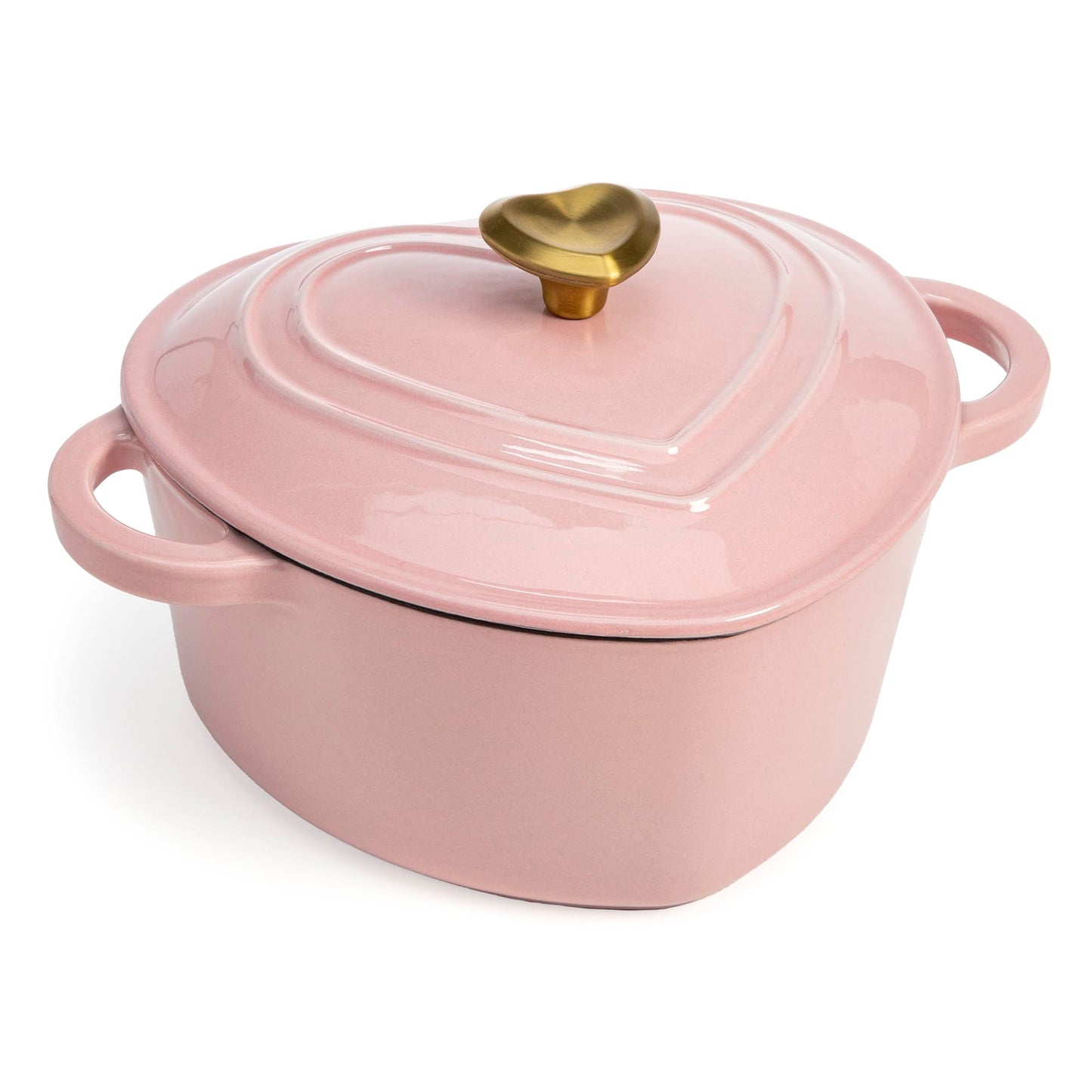 Paris Hilton Olla holandesa de hierro fundido esmaltado, en forma de corazón, con tapa, doble asa, compatible con todas las estufas, apta para horno hasta 260°C, 3.8 L, rosa