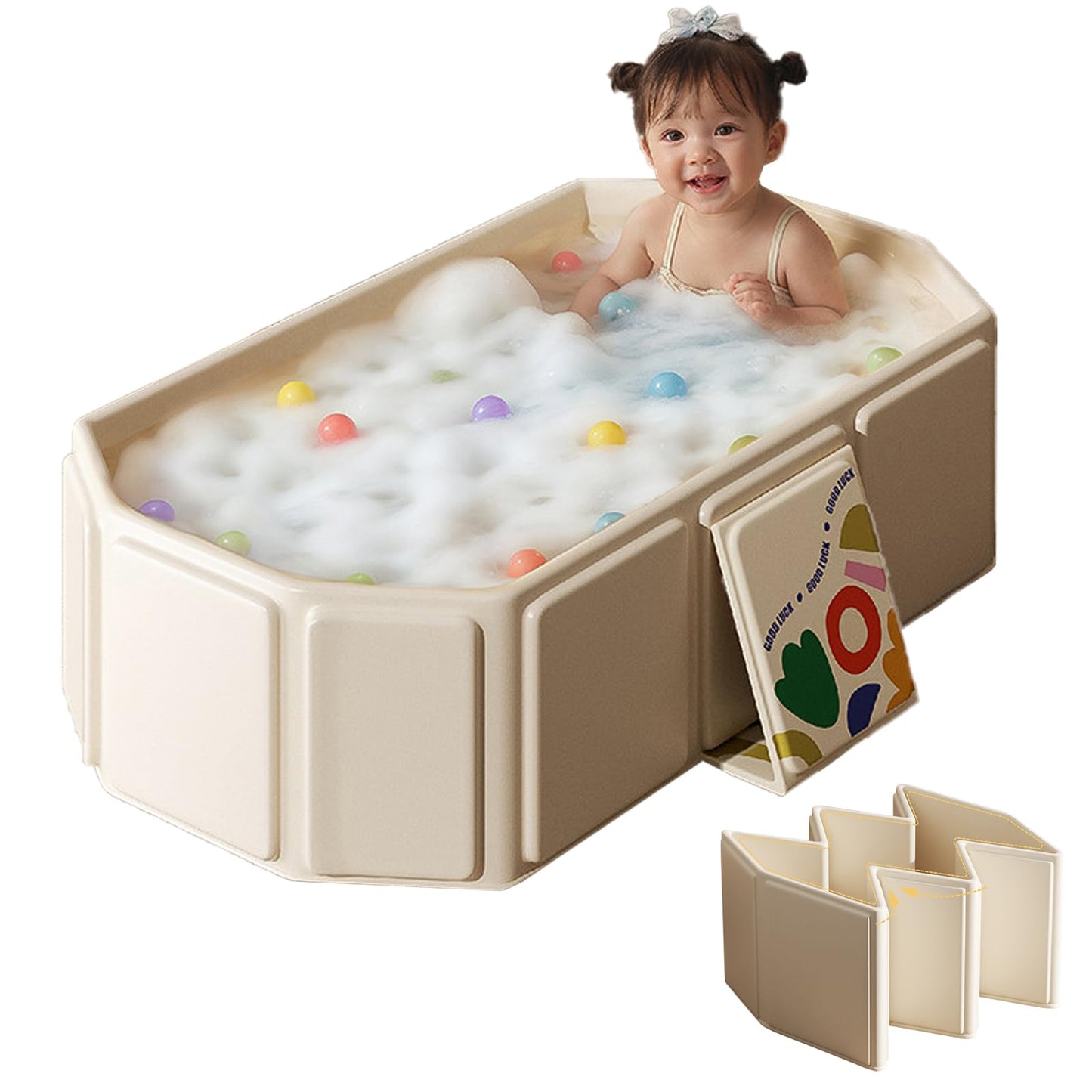 Bañera para bebé para la ducha, bañera portátil para bebé, bañera plegable para niños – portátil, para viajes y lista para la ducha, fácil de limpiar, resistente y gruesa, para niños de 1 a 3 años