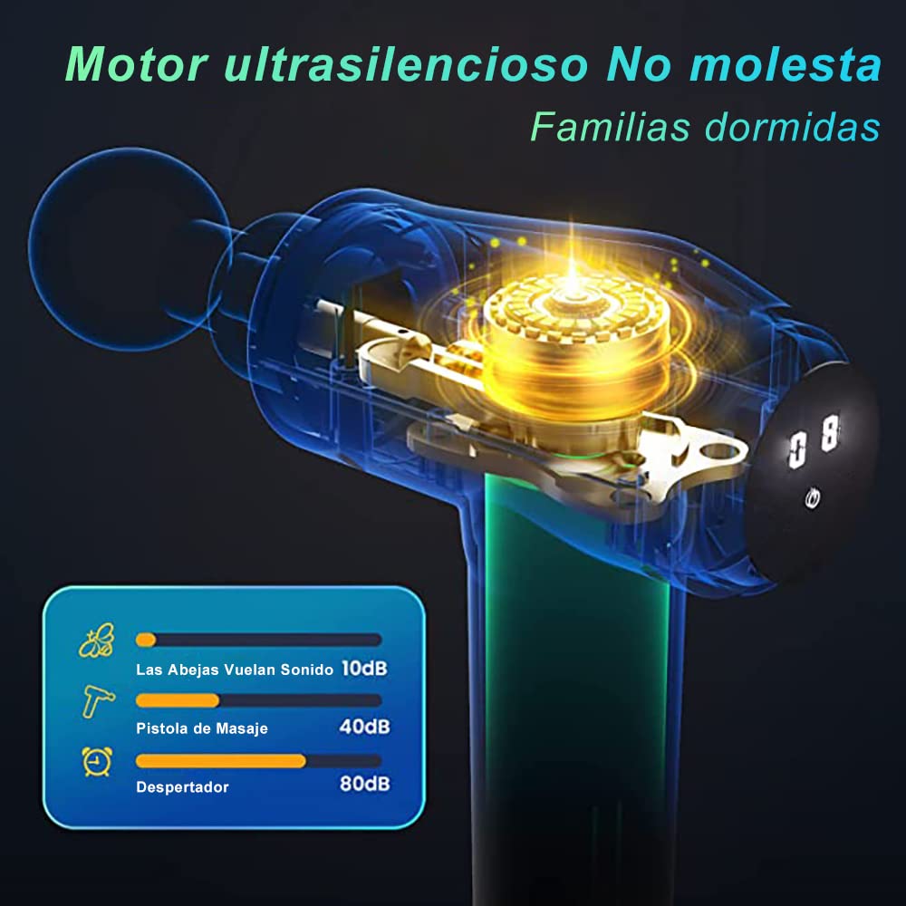 Pistola de Masaje Masajeador de Tejido Profundo Para Músculos, Espalda, Pie, Cuello, Hombro, Pierna, Alivio del Dolor de Pantorrilla, Pistola de Masaje de Percusión Inalámbrica Para Atletas(Negro)