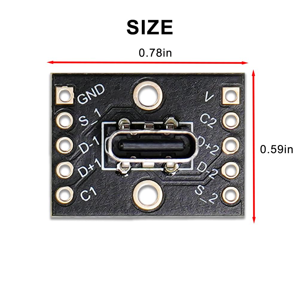 Breakout Board USB Tipo C Treedix Hembra Vertical Placa Convertidor PCB 2 Unidades
