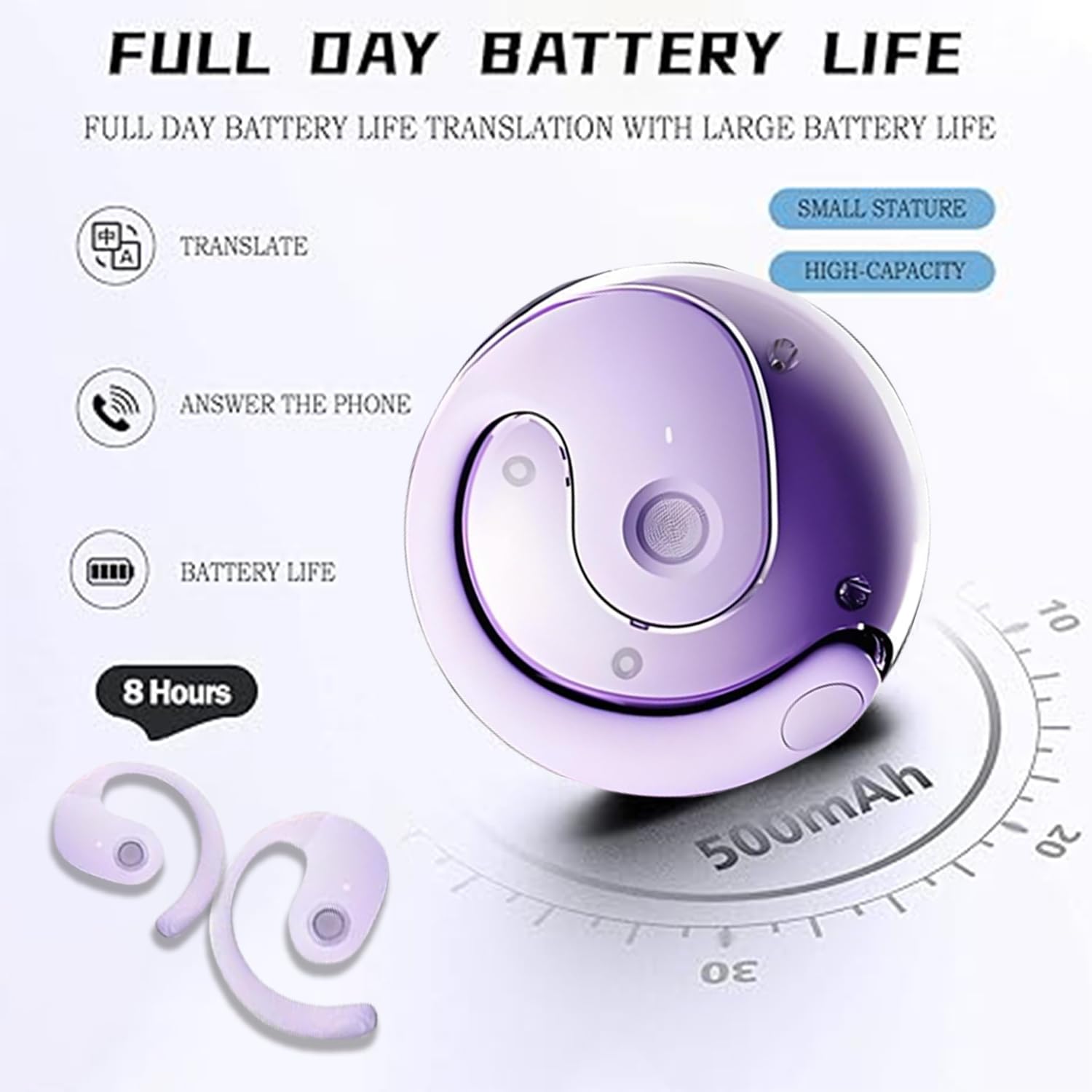 Hy-T26 Pro Language Translator,traductor de idiomas,equipado con aplicación AI,auriculares de traducción en tiempo real,sonido estéreo de alta fidelidad,admite más de 75 idiomas diferentes (Púrpura)