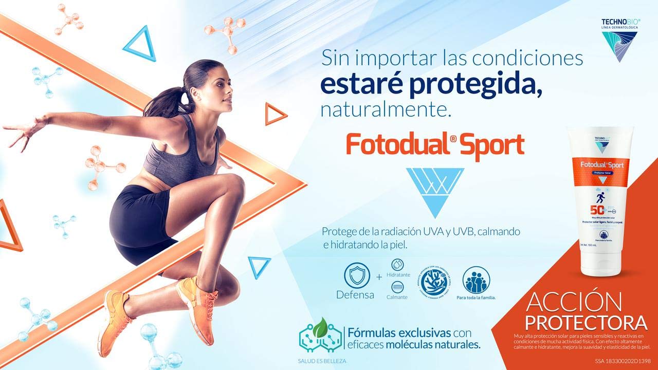 FOTODUAL SPORT - Protector solar UVB+UVA 50+ facial y corporal, 100ml - Contiene Omega 3, fitonutrientes y antioxidantes citoprotectores